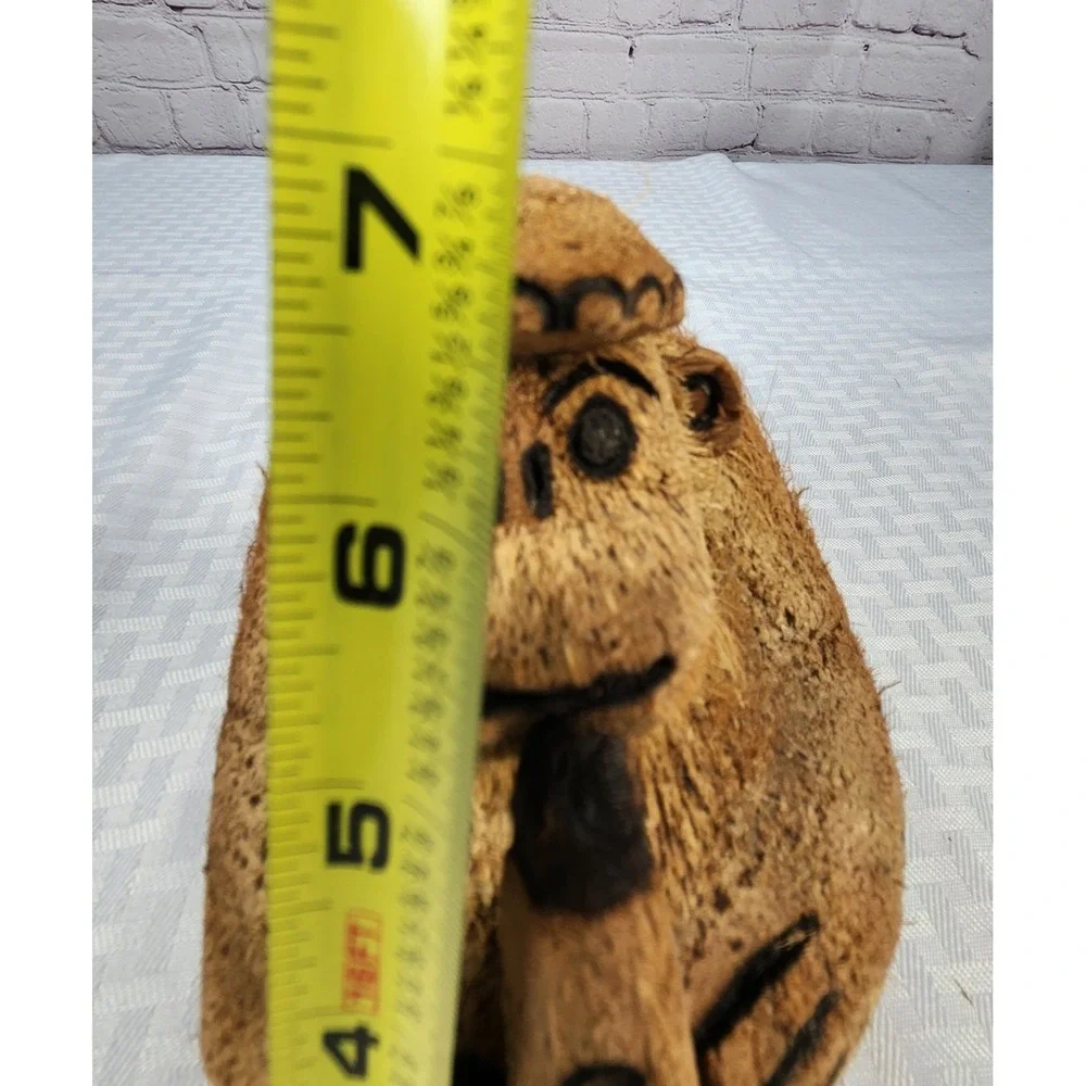 Vintage Hand Carved Coconut Gorilla Wearing Hat & Smoking Pipe Figurine Aruba